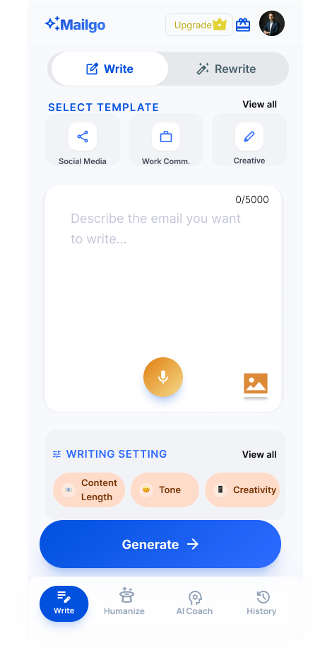 AI Email Writing Interface
